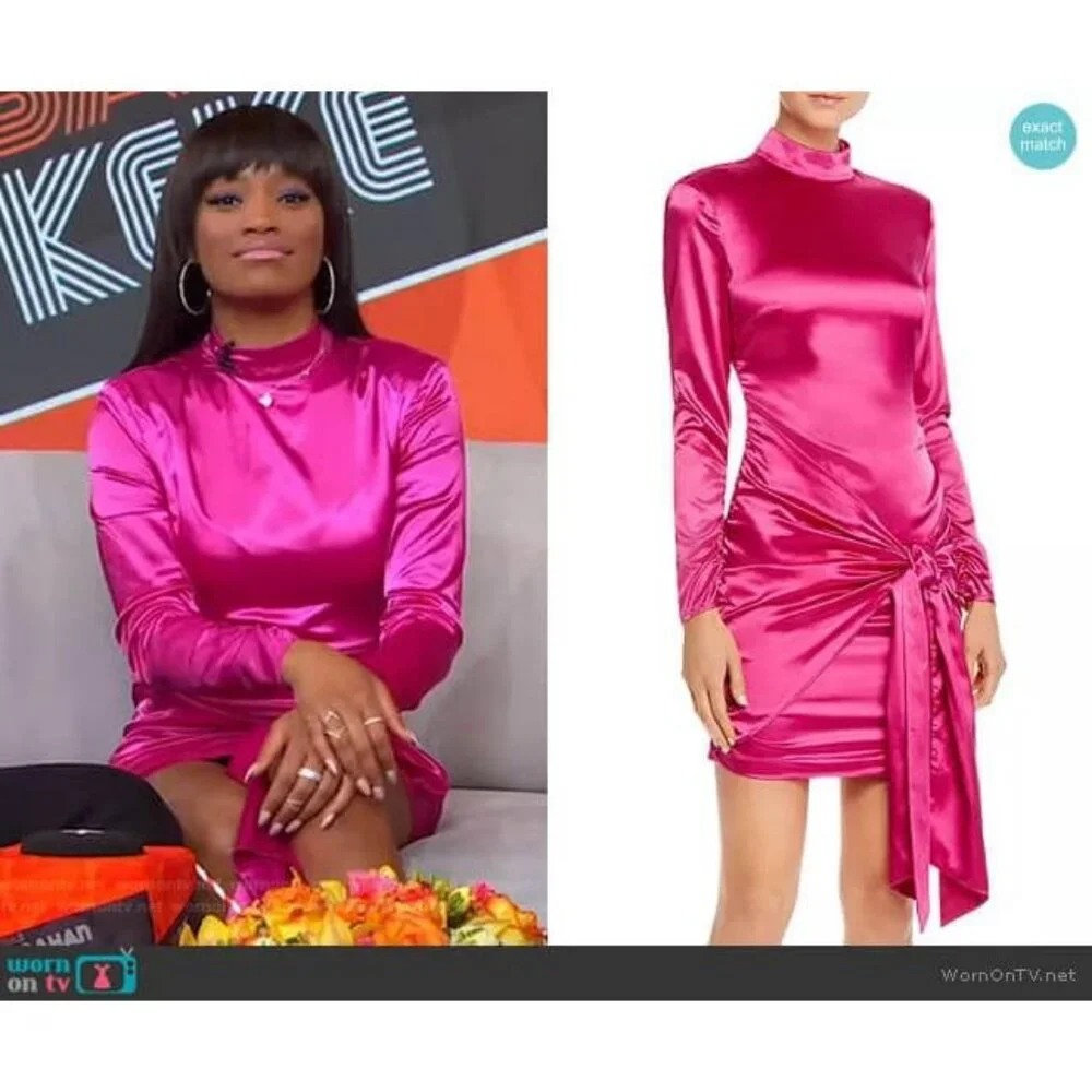 Likely NWT Khaleesi Satin Ruched Mini Dress in Magenta size 00 ASO Keke Palmer - Picture 11 of 12